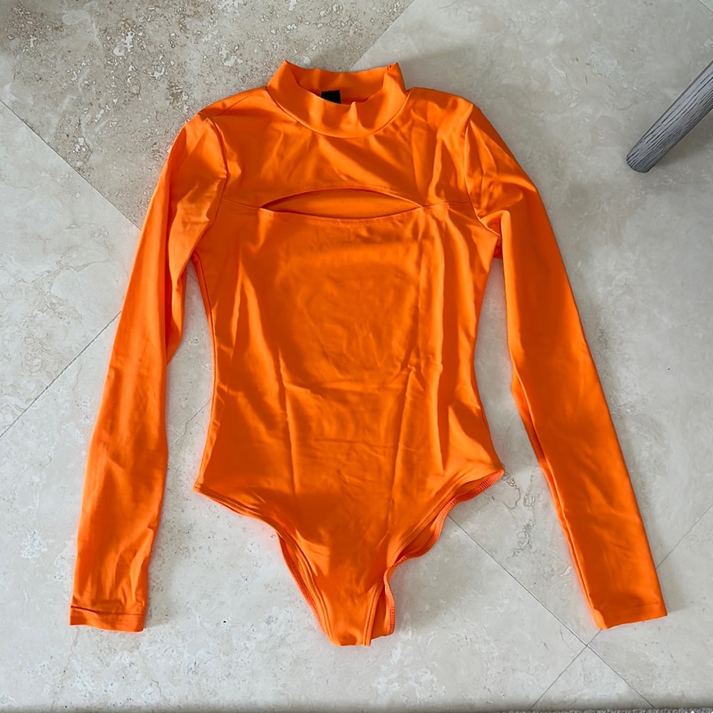 shein neon orange bodysuit